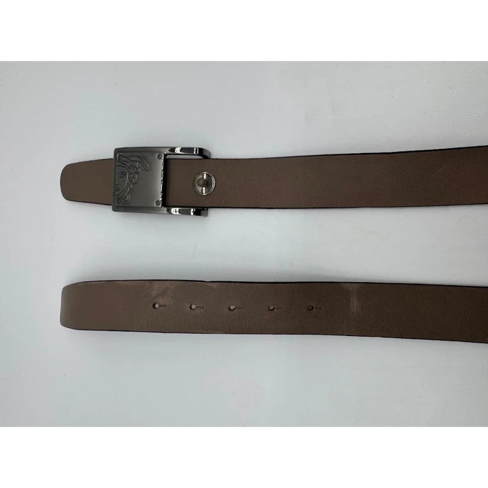 Versace Medusa Head Buckle Brown Leather Belt Mens Size 38 Gunmetal Hardware